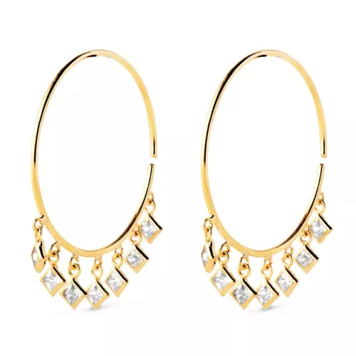 18K AROS ORO AMARILLO ABIERTOS CON HILO 0.75MM CON COLGANTES DE CIRCONITAS. ANCHO 20MM 1