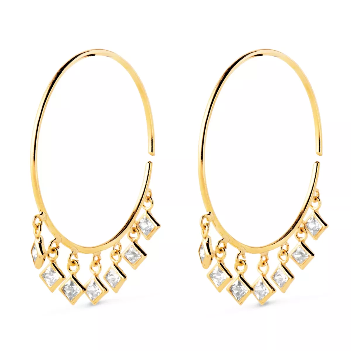 18K AROS ORO AMARILLO ABIERTOS CON HILO 0.75MM CON COLGANTES DE CIRCONITAS. ANCHO 20MM 1