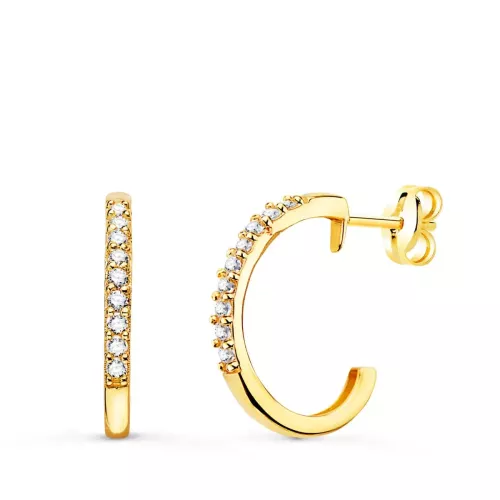18K AROS ORO AMARILLO ABIERTOS CIRCONITA 14 MM ANCHO 1.5 MM CIERRE PRESION 1
