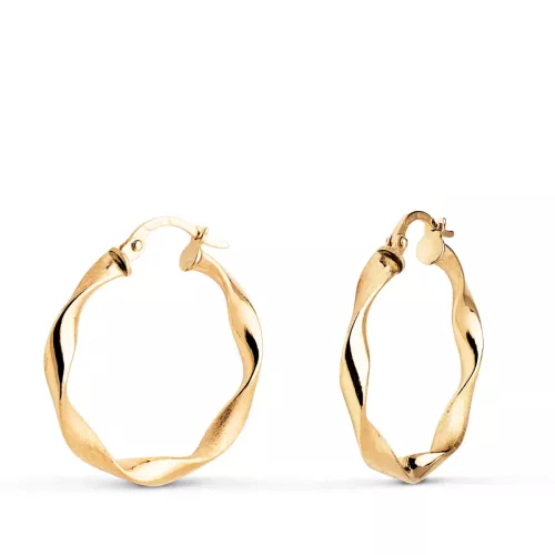 18K AROS ORO AMARILLO HUECOS RETORCIDOS MATE Y BRILLO 24 MM. GROSOR: 3 MM 1