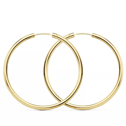 18K PENDIENTES AROS REDONDOS LISOS LIGEROS ORO AMARILLO 35X2 MM 1