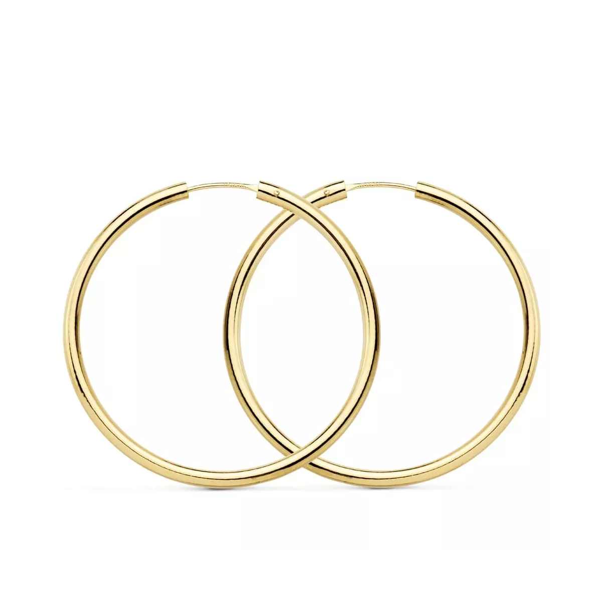 18K PENDIENTES AROS REDONDOS LISOS LIGEROS ORO AMARILLO 35X2 MM 1