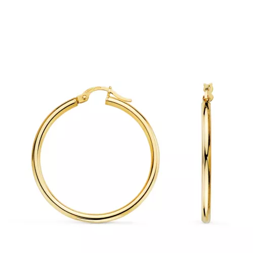18K PENDIENTES AROS ORO AMARILLO HUECOS REDONDOS TUBO REDONDO 29 MM. GROSOR 2 MM 1