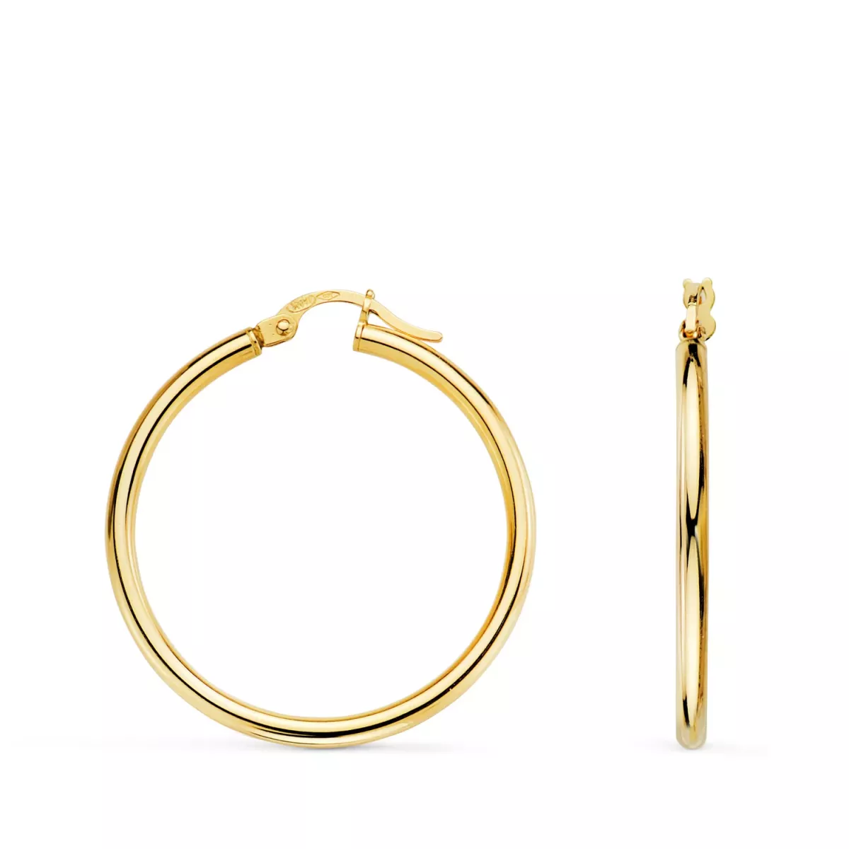 18K PENDIENTES AROS ORO AMARILLO HUECOS REDONDOS TUBO REDONDO 29 MM. GROSOR 2 MM 1