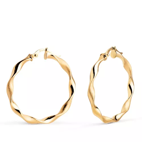 18K AROS ORO AMARILLO HUECOS RETORCIDOS MATE Y BRILLO 30 MM. GROSOR: 3 MM 2