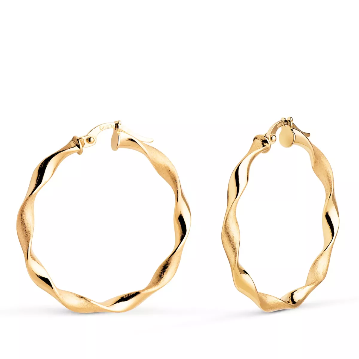 18K AROS ORO AMARILLO HUECOS RETORCIDOS MATE Y BRILLO 30 MM. GROSOR: 3 MM 2