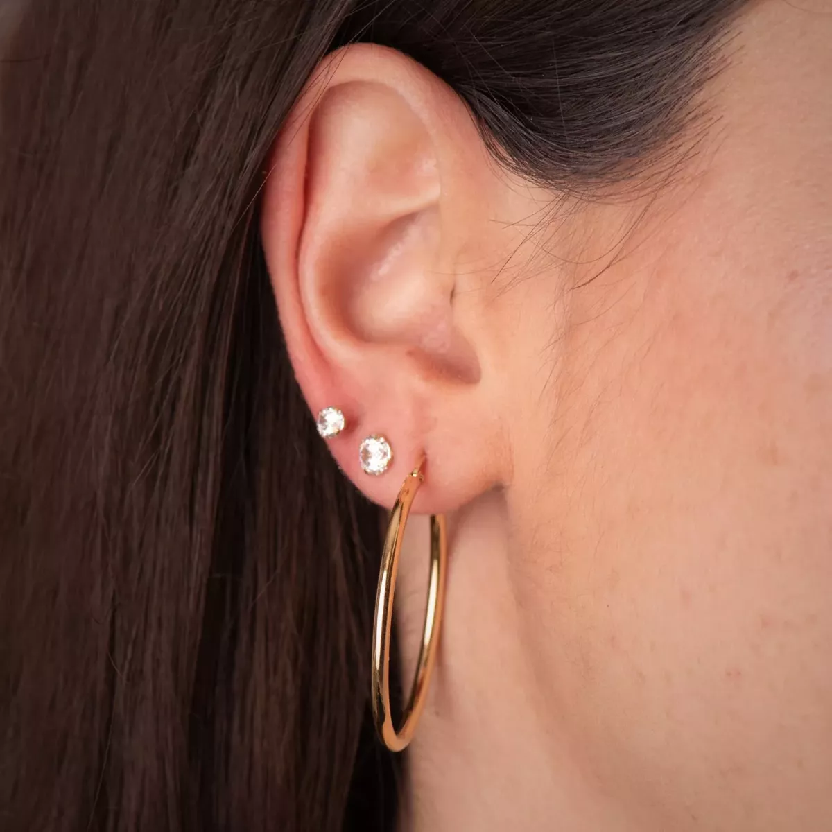 18K AROS ORO AMARILLO HUECOS REDONDOS TUBO REDONDO 34 MM. GROSOR 2 MM 2,10gr