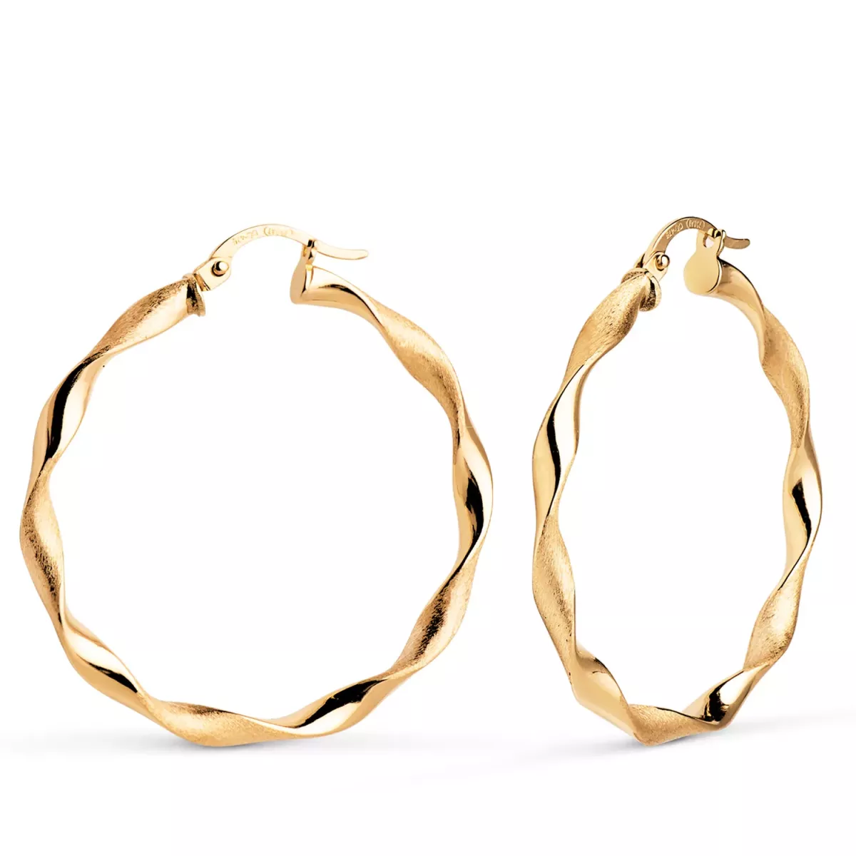 18K AROS ORO AMARILLO HUECOS RETORCIDOS MATE Y BRILLO 34 MM. GROSOR: 3 MM 2