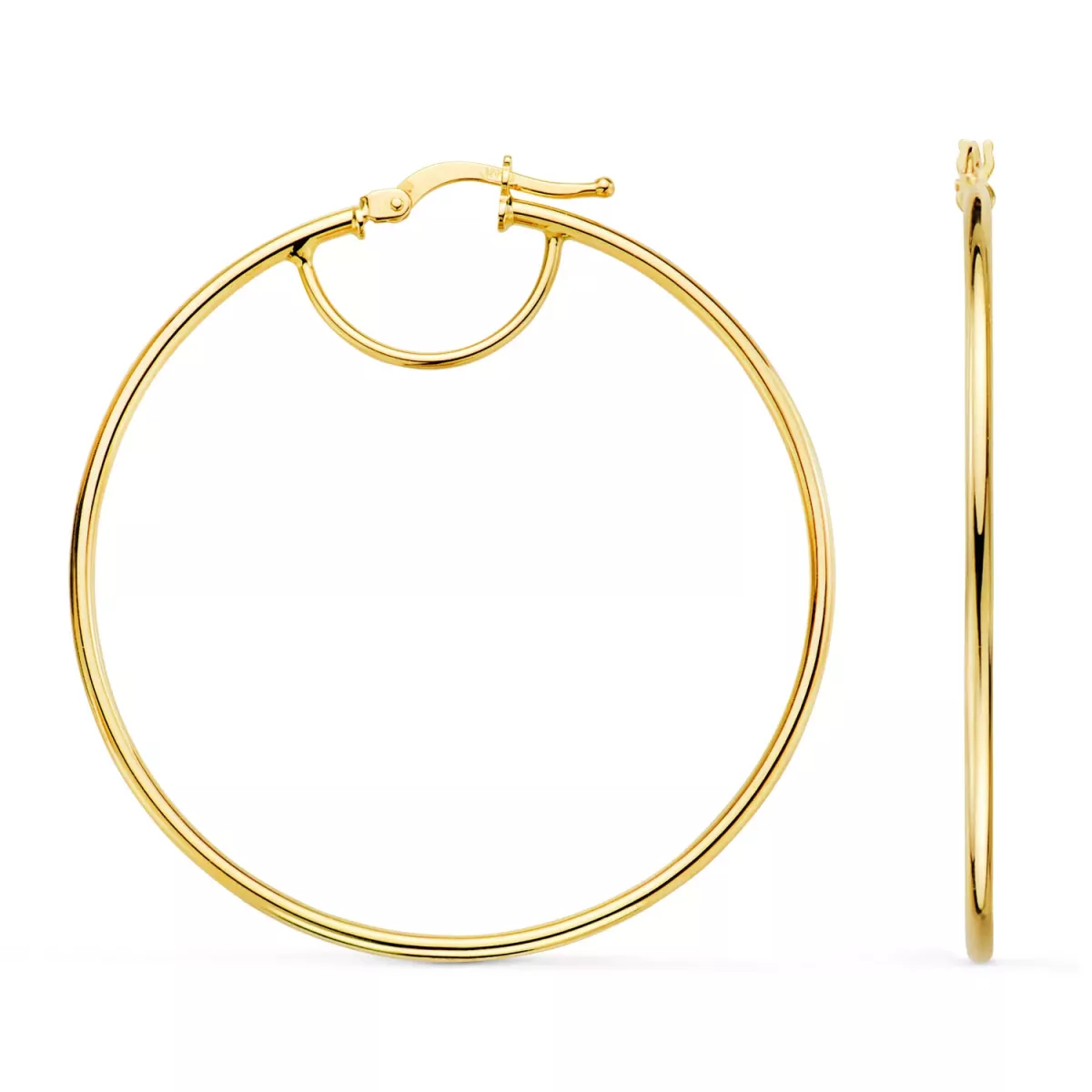 18K PENDIENTES AROS CRIOLLAS HUECOS REDONDOS TUBO REDONDO ORO AMARILLO 43 MM. GROSOR 1