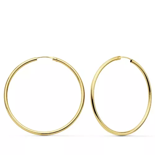 18K PENDIENTES AROS REDONDOS LISOS LIGEROS ORO AMARILLO 43X2 MM 2