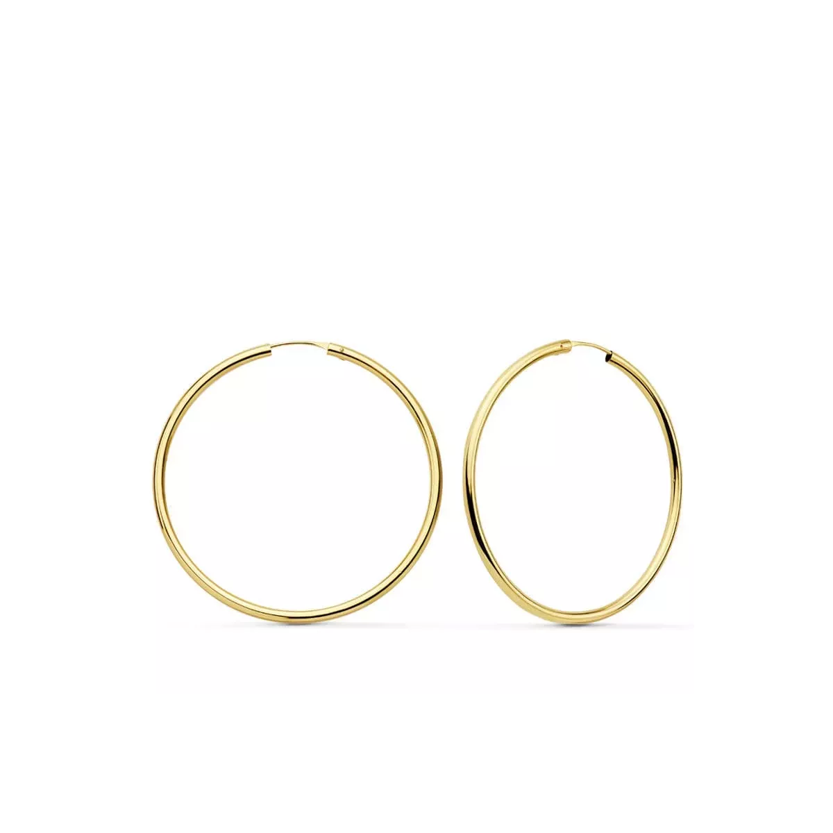 18K PENDIENTES AROS REDONDOS LISOS LIGEROS ORO AMARILLO 43X2 MM 2
