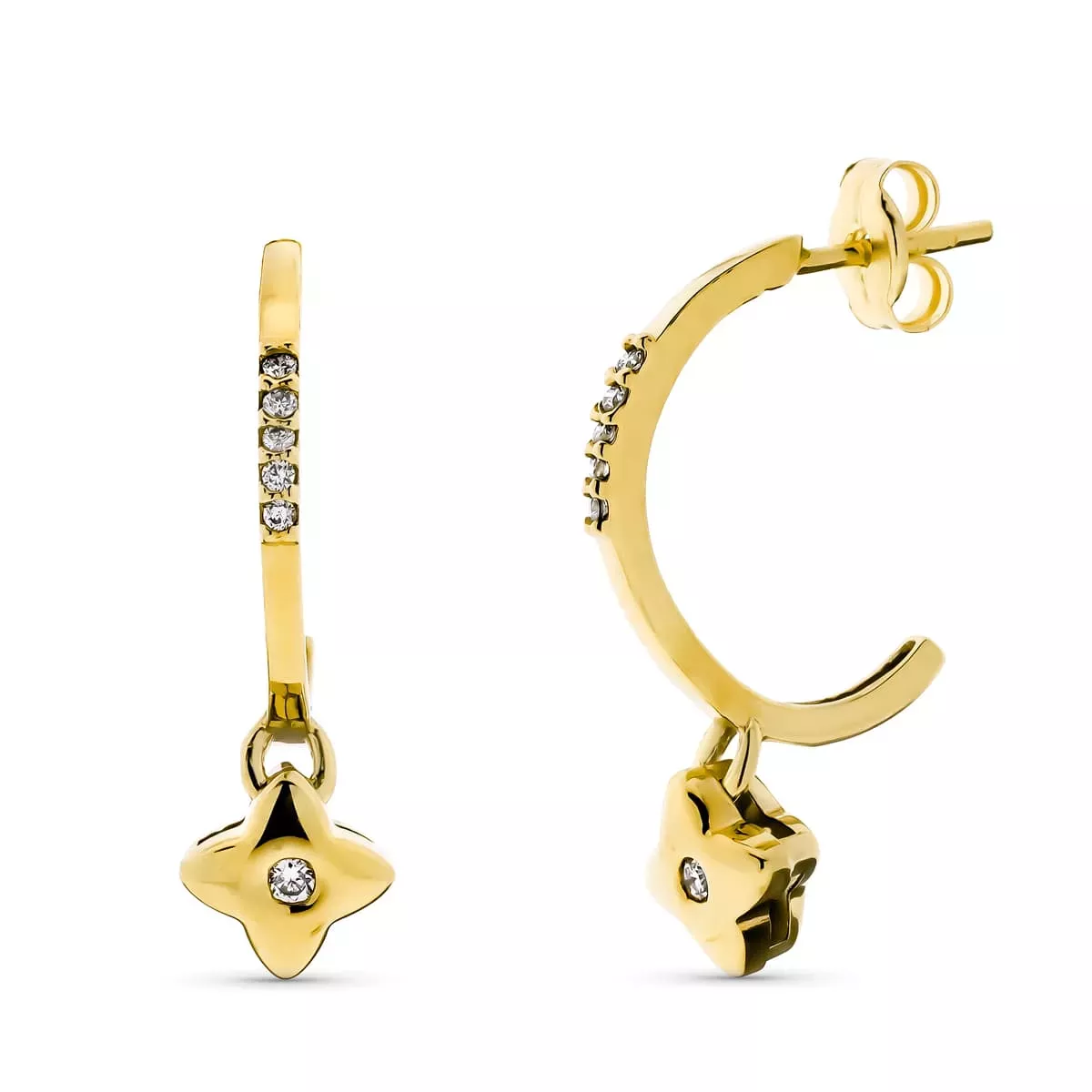 18K AROS ORO AMARILLO CON COLGANTE CHATON Y DIAMANTES LABORATORIO VS2-G 0