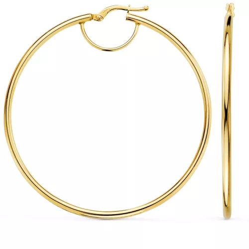 18K PENDIENTES AROS ORO AMARILLO HUECOS REDONDOS TUBO REDONDO 54 MM. GROSOR 2 MM 3