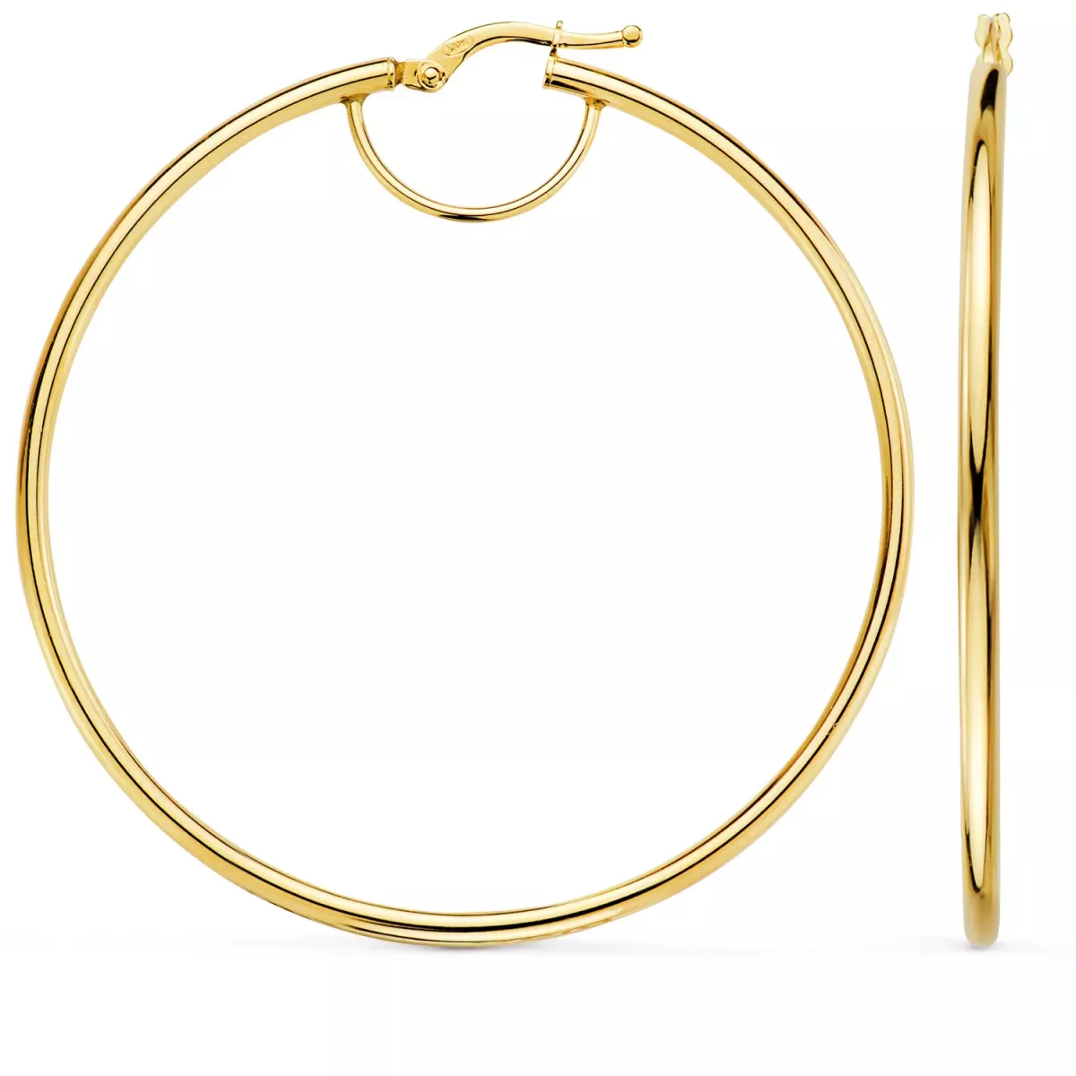 18K PENDIENTES AROS ORO AMARILLO HUECOS REDONDOS TUBO REDONDO 54 MM. GROSOR 2 MM 3