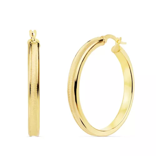 18K AROS ORO AMARILLO REDONDOS MATE Y BRILLO 30X4 MM 3,85gr