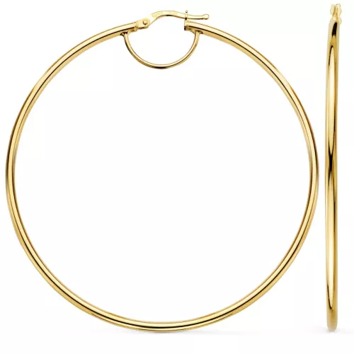 18K PENDIENTES AROS ORO AMARILLO HUECOS REDONDOS TUBO REDONDO 64 MM. GROSOR 2 MM 4