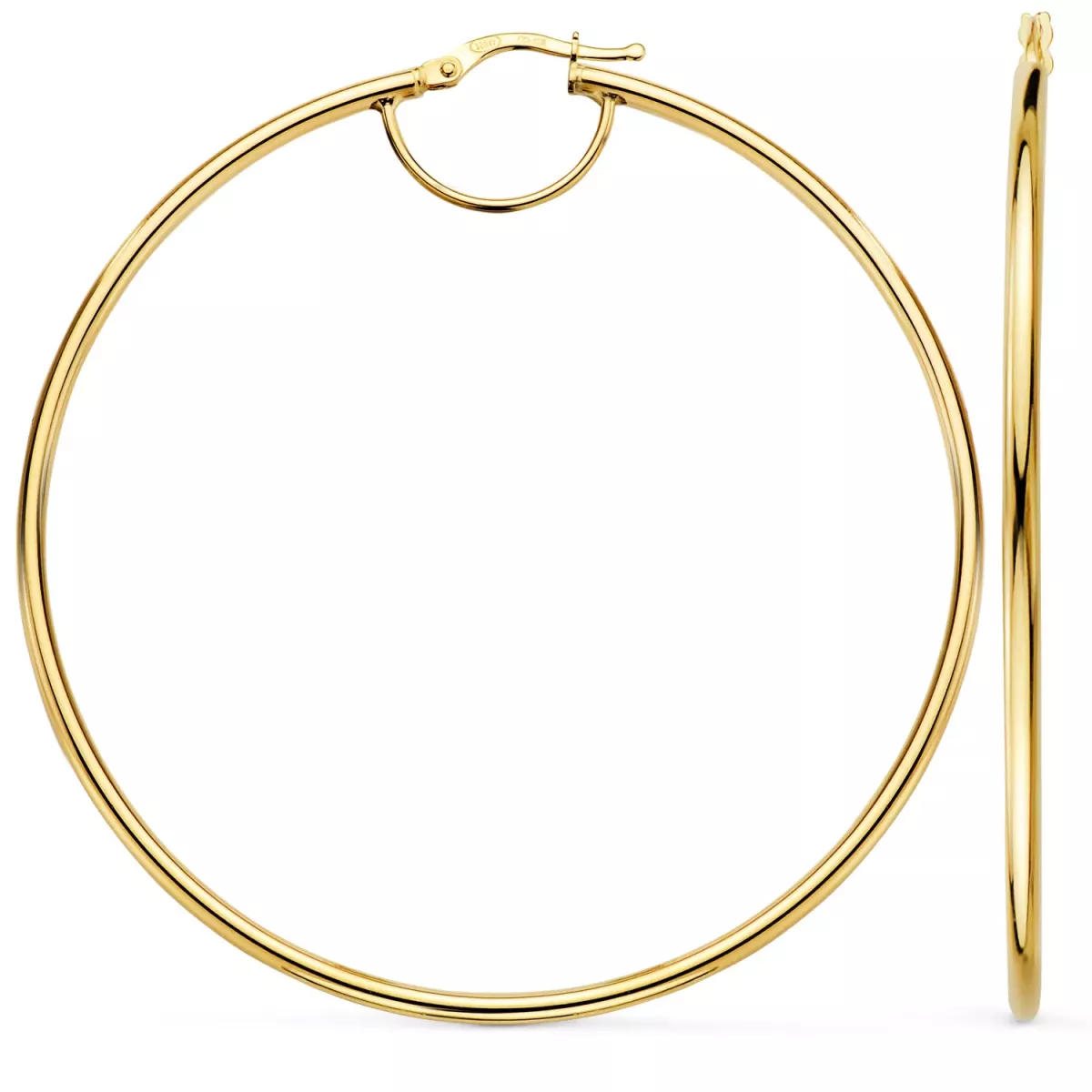 18K PENDIENTES AROS ORO AMARILLO HUECOS REDONDOS TUBO REDONDO 64 MM. GROSOR 2 MM 4