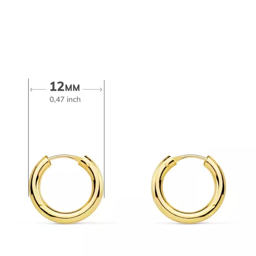 18K AROS ORO AMARILLO REDONDOS LISOS LIGEROS 12X2 MM 0,55gr