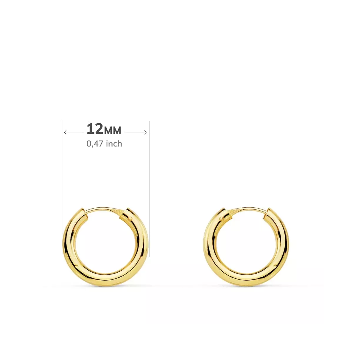 18K AROS ORO AMARILLO REDONDOS LISOS LIGEROS 12X2 MM 0,55gr