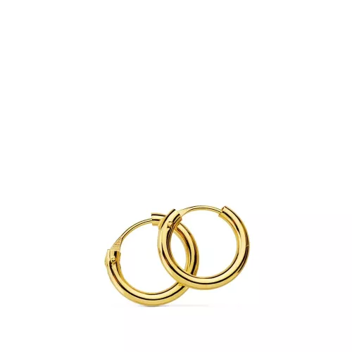 18K PENDIENTES AROS REDONDOS LISOS LIGEROS ORO AMARILLO 10X1.50 MM 0