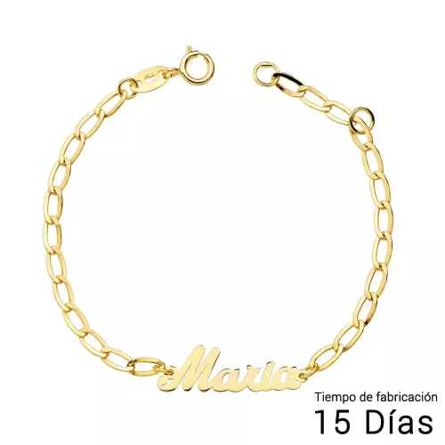 18K PULSERA NIÑA ORO AMARILLO NOMBRE 13CM CADENA BILBAO 1