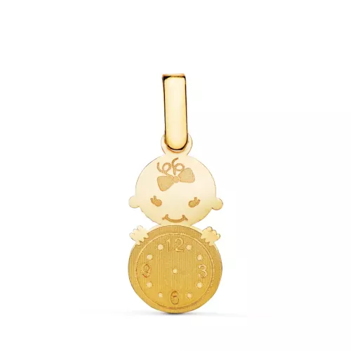 18K COLGANTE ORO AMARILLO NIÑA CON RELOJ. MEDIDA: 18 X 11 MM 0