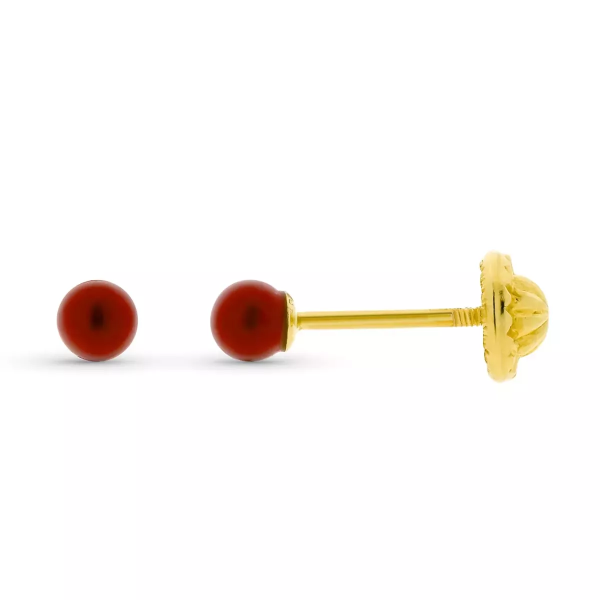 9K PENDIENTES ORO AMARILLO CORAL 3 MM CIERRE TUERCA 0