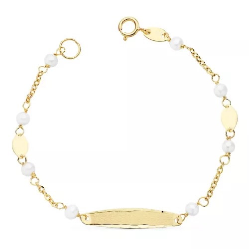 18K PULSERA ESCLAVA COMUNION ORO AMARILLO PERLAS 3.5MM 15CM 1