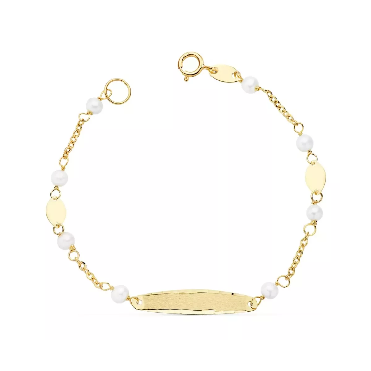 18K PULSERA ESCLAVA COMUNION ORO AMARILLO PERLAS 3.5MM 15CM 1