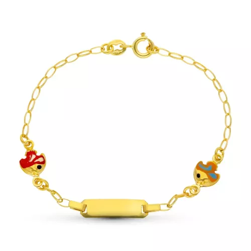 18K PULSERA ESCLAVA ORO AMARILLO PECES ESMALTE 13.5 CM 2