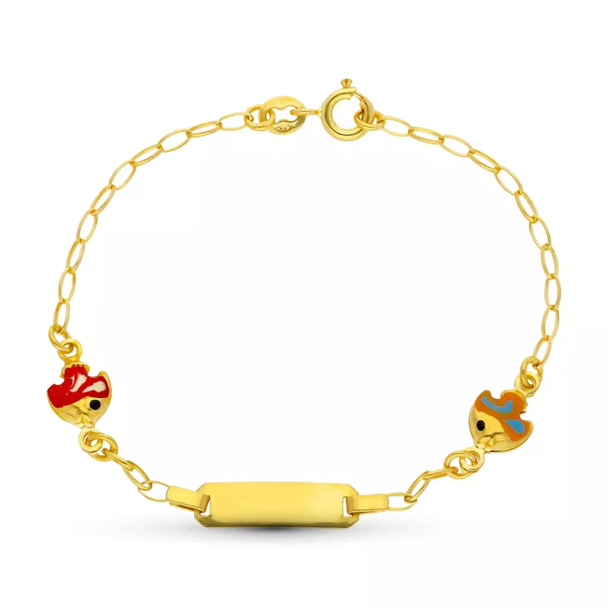 18K PULSERA ESCLAVA ORO AMARILLO PECES ESMALTE 13.5 CM 2