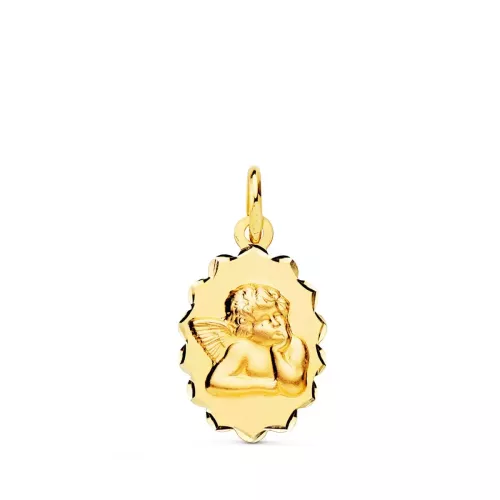 18K MEDALLA ORO AMARILLO ANGELITO BURLON OVAL ARCOS TALLADOS. 16X12 MM 0