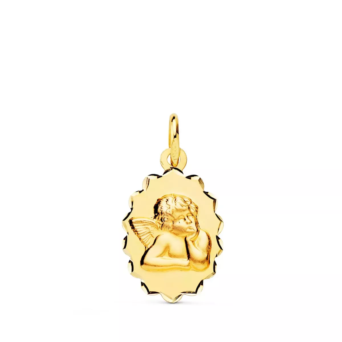 18K MEDALLA ORO AMARILLO ANGELITO BURLON OVAL ARCOS TALLADOS. 16X12 MM 0