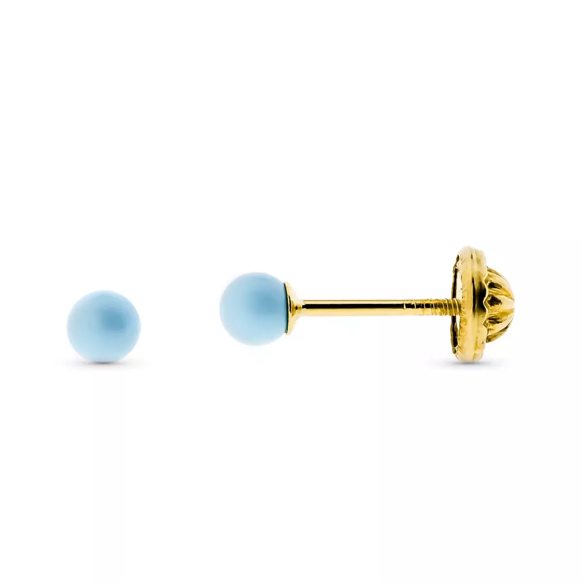 9K PENDIENTES ORO AMARILLO TURQUESA REDONDA 3 MM. CIERRE TUERCA 0