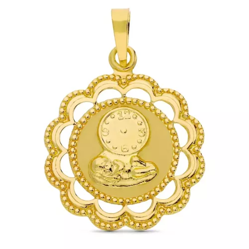 18K MEDALLA ORO AMARILLO NIÑO Y RELOJ 26X22 MM 1