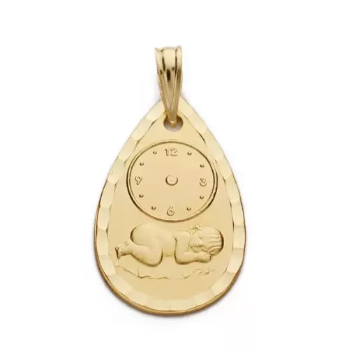 18K MEDALLA ORO AMARILLO NIÑO RELOJ 22X14 MM 2
