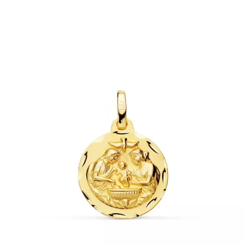 18K MEDALLA ORO AMARILLO NUEVO BAUTISMO TALLADA 16 MM 1