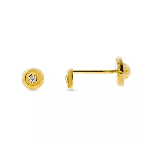 9K PENDIENTES ORO AMARILLO REDONDOS CON CIRCONITA. ANCHO: 3 MM. CIERRE TUERCA 0