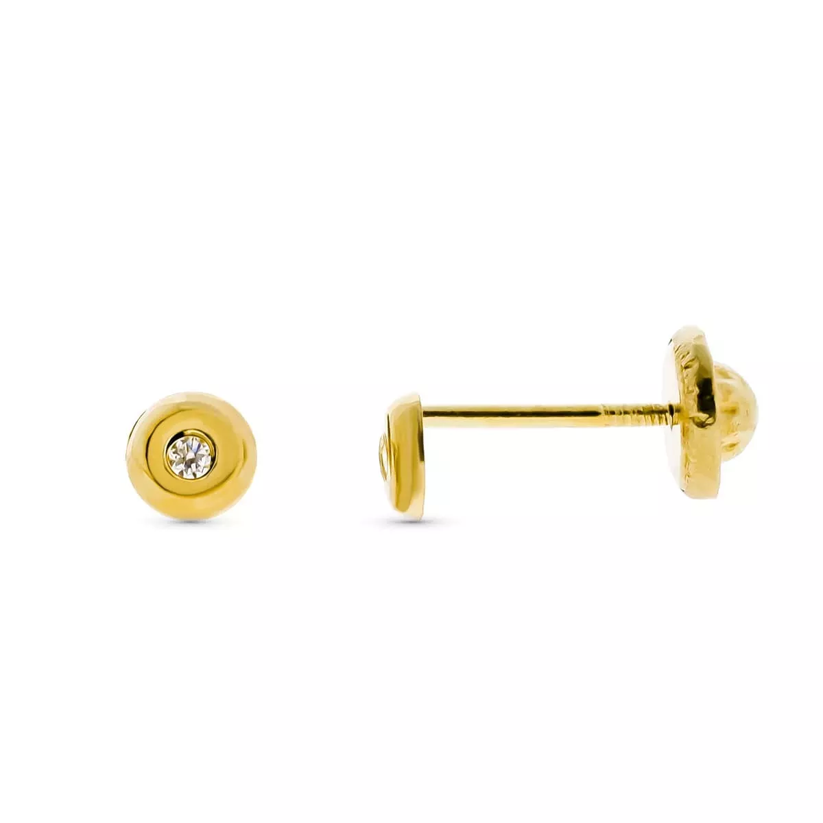 9K PENDIENTES ORO AMARILLO REDONDOS CON CIRCONITA. ANCHO: 3 MM. CIERRE TUERCA 0