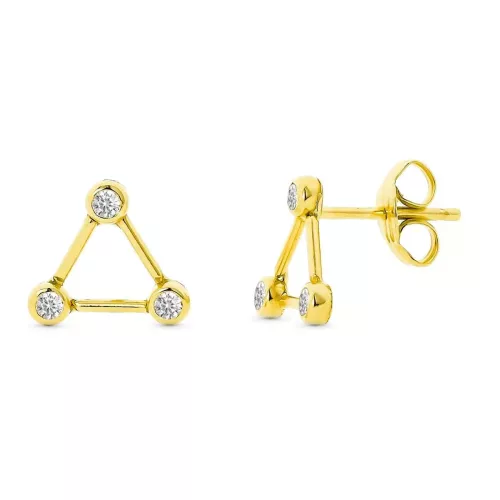 9K PENDIENTES ORO AMARILLO TRIANGULO CON CIRCONITA 8X8 MM. CIERRE PRESION 0