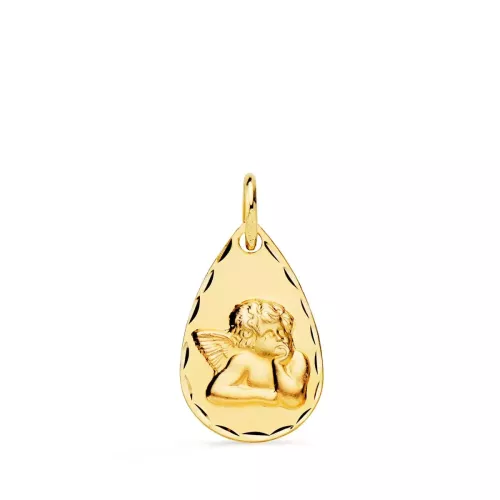 18K MEDALLA ORO AMARILLO GOTA ANGELITO BURLON TALLADA 19X11 MM 1