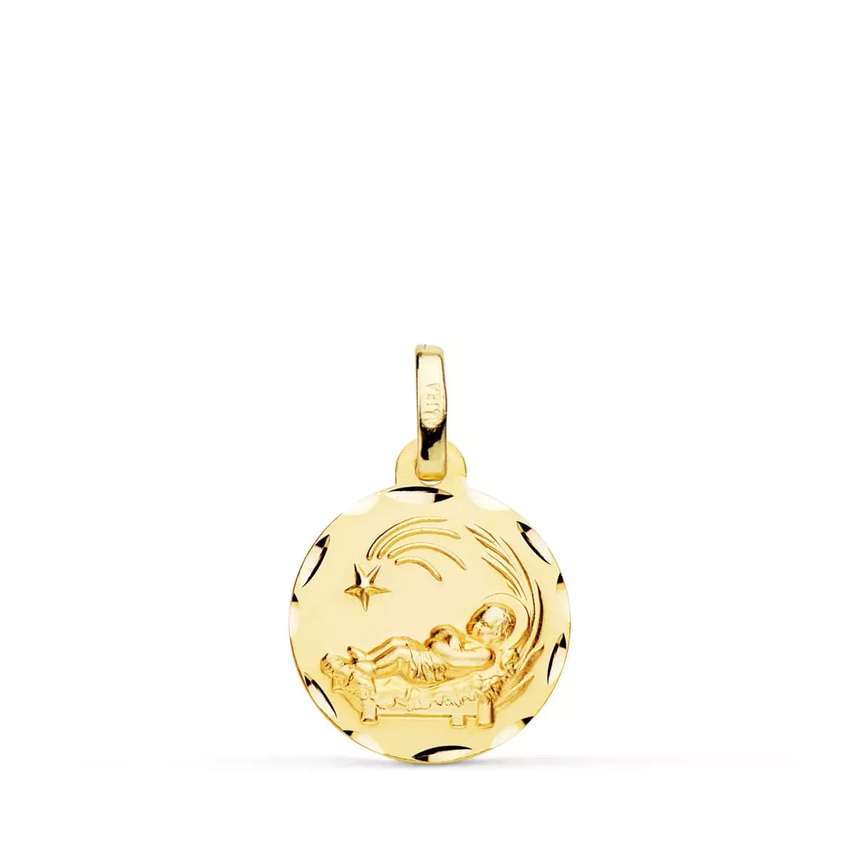 18K MEDALLA ORO AMARILLO NIÑO DEL PESEBRE TALLADA 14 MM 1