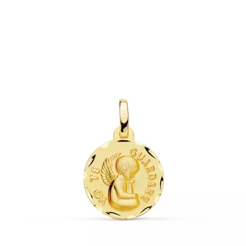18K MEDALLA ORO AMARILLO TALLADA ANGEL " YO TE GUARDARE " 14 MM 1