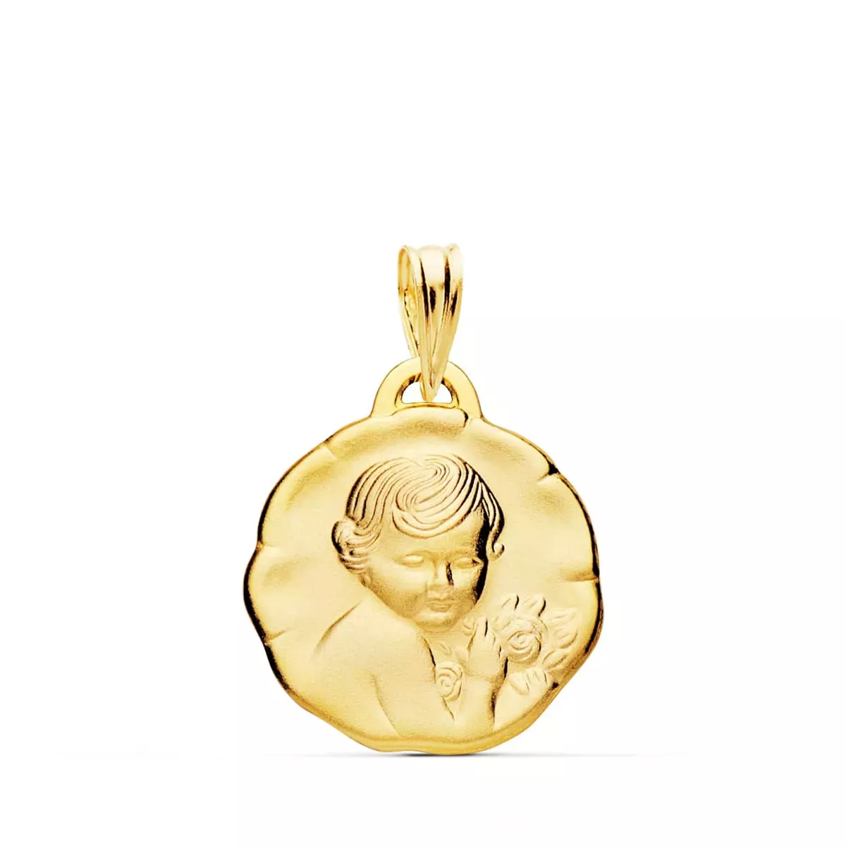 18K MEDALLA ORO AMARILLO ANGEL NIÑO DE LA FLOR 17 MM 2