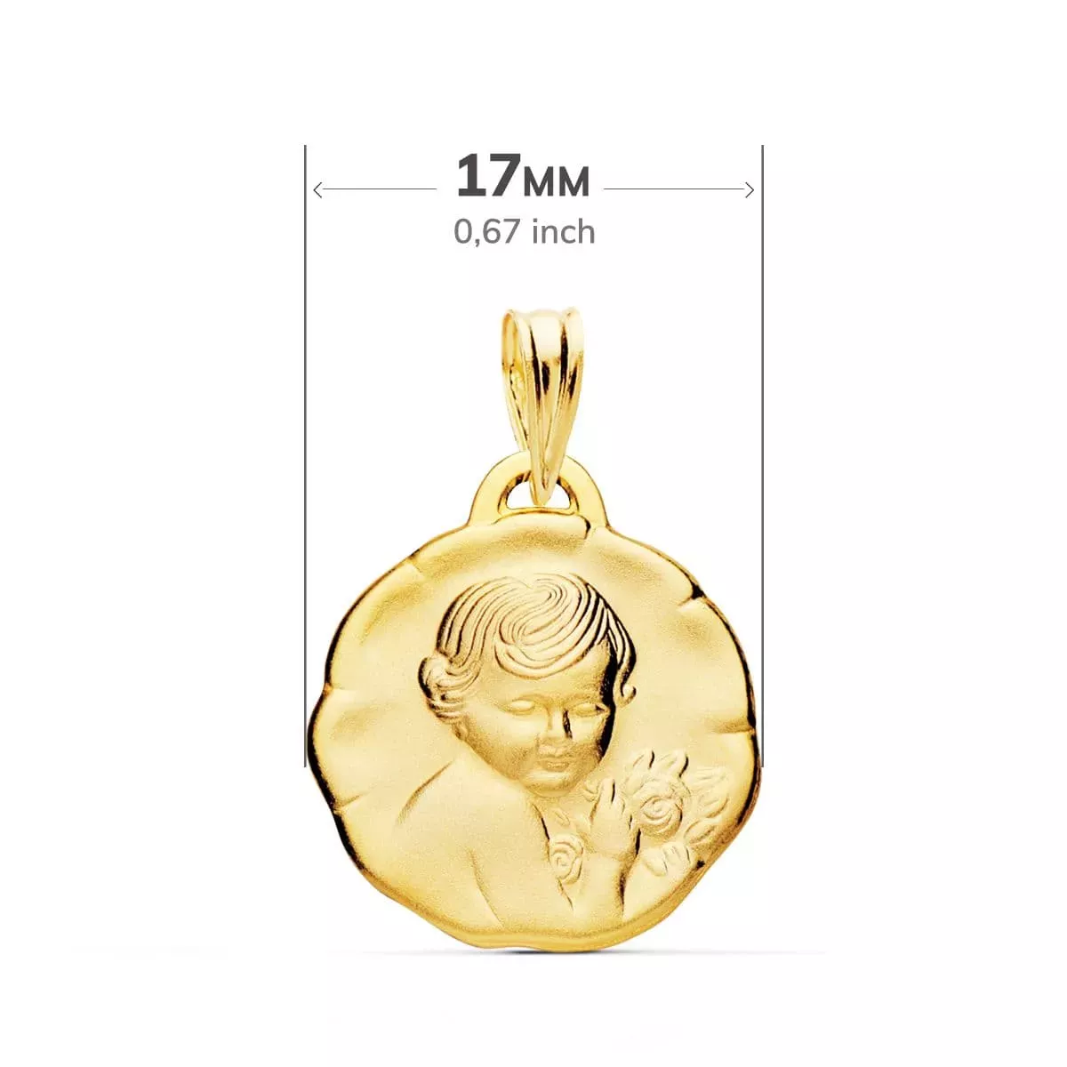 18K MEDALLA ORO AMARILLO ANGEL NIÑO DE LA FLOR 17 MM 2,00gr