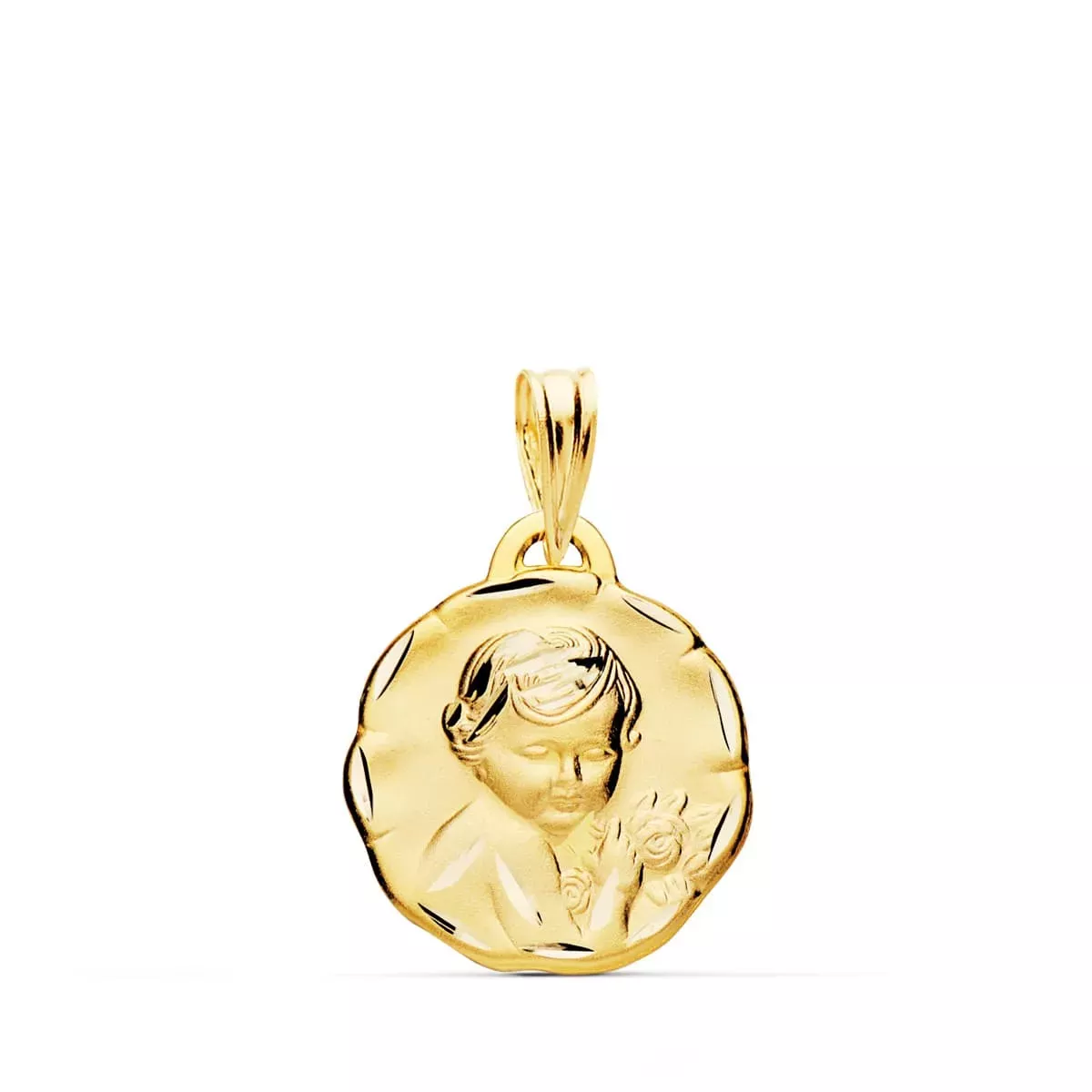 18K MEDALLA ORO AMARILLO ANGEL QUERUBIN TALLADO 15 MM 1