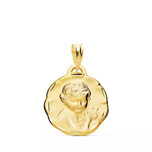 18K MEDALLA ORO AMARILLO ANGEL QUERUBIN TALLADO 19 MM 2