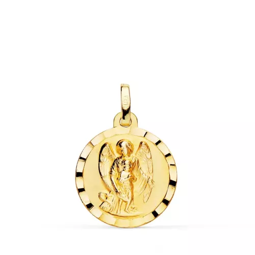 18K MEDALLA ORO AMARILLO ANGEL DE LA GUARDA BORDE TALLADO 18 MM 2