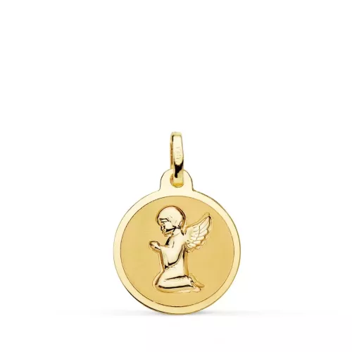 18K MEDALLA ORO AMARILLO ANGELITO REZANDO BRILLO 16 MM 1