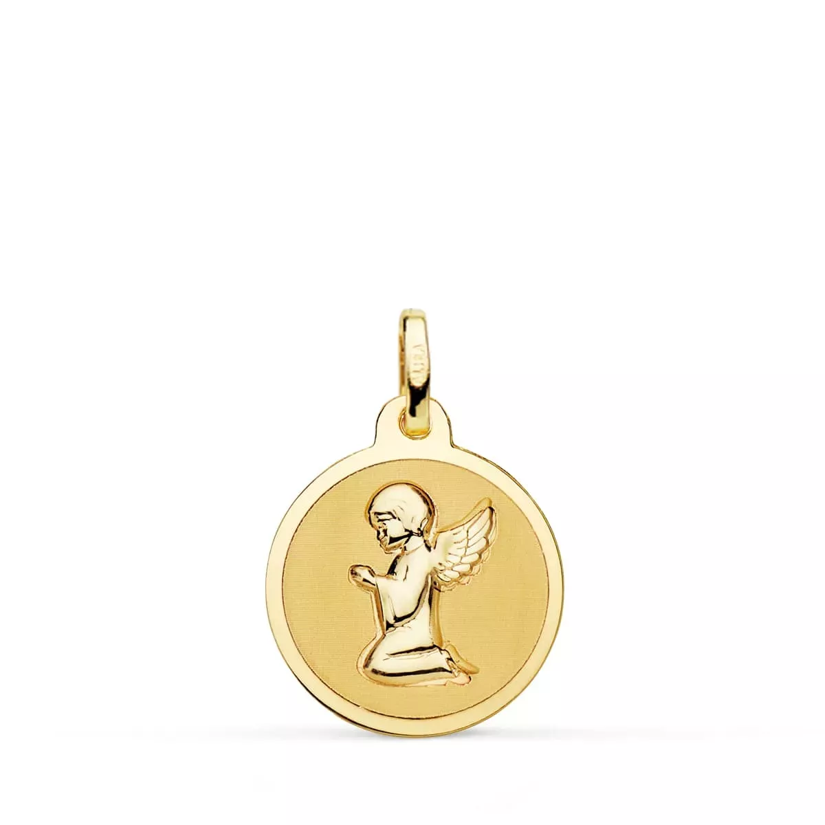 18K MEDALLA ORO AMARILLO ANGELITO REZANDO BRILLO 16 MM 1